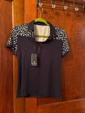 Navy Polka-Dot Shoulder Button-Down Polo